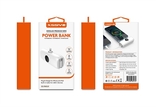 Xssive Premium Mini Powerbank for iPhone with USB-C Cable 5000mAh XSS-PB40LW -2