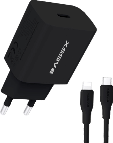 Xssive PD 20W Schnellladegerät + USB-C auf iPhone Kabel XSS-AC65NB CL - Schwarz  