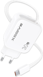 Xssive 30W PD Fast Charger with Retractable USB-C Cable XSS-AC79 - White 