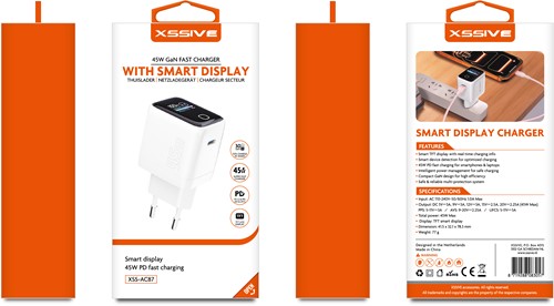Xssive 45W PD GaN Fast Charger with Smart Display XSS-AC87 - White-2