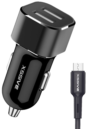 Xssive Duo Car Charger + Micro USB Cable 2.4A - Black 