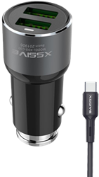 Xssive Duo Auto Ladegerät + USB-C Kabel 3.6A - Schwarz 