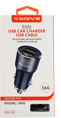 Xssive Duo Auto Ladegerät + 8-Pin Kabel 3.6A - Schwarz -2