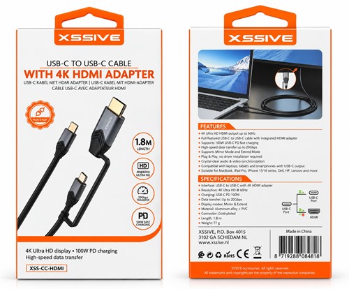 Xssive Câble USB-C vers USB-C 4K avec adaptateur HDMI XSS-CC-HDMI-2