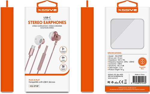 Xssive Stereo Headphones Type-C XSS-EP18P - Pink-2