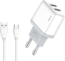 Xssive Duo USB Charger + USB-C Cable 2.1A XSS-AC54-C - White 