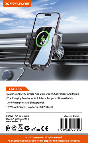 Xssive 15W Wireless Charger Auto Coil Aligning Car Holder XSS-CH110-3